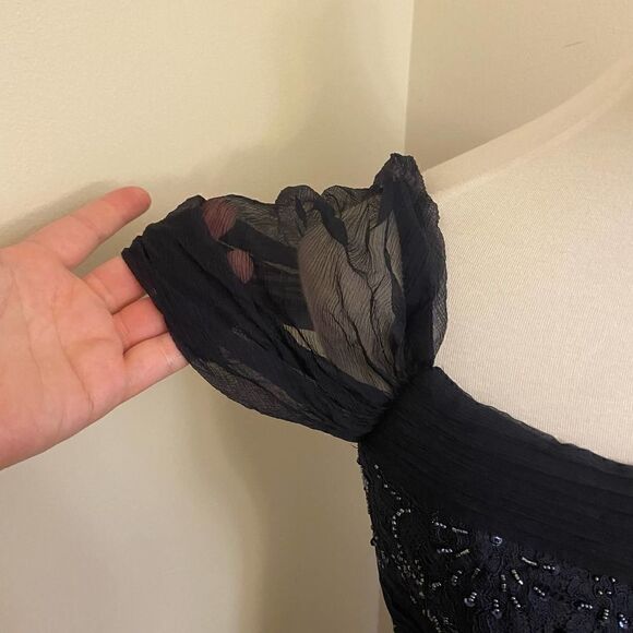 NEW Tadashi Shoji Navy Silk Beaded Maxi Formal Dress Size 8 - Picture 7 of 9